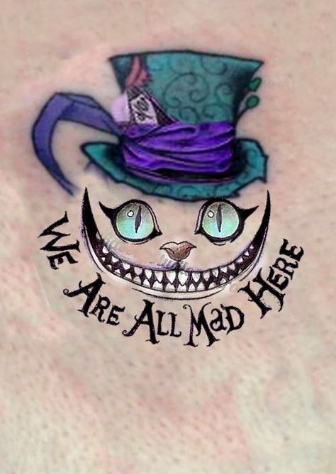 Cheshire Cat Tattoo, We Are All Mad Here, Alice And Wonderland Tattoos, Alice In Wonderland Drawings, Rock Tattoo, Petit Tattoo, Kunst Tattoos, Wonderland Tattoo, Alice And Wonderland Quotes