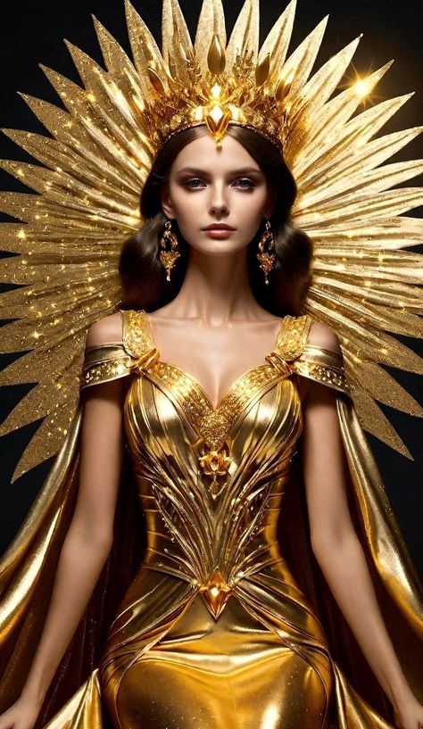 Goddess Of The Sun Costume, Golden Goddess Costume, Sun Costume, Carnival Accessories, Golden Outfit, Aesthetic Queen, Crown Aesthetic, Rave Fits, Sun Goddess