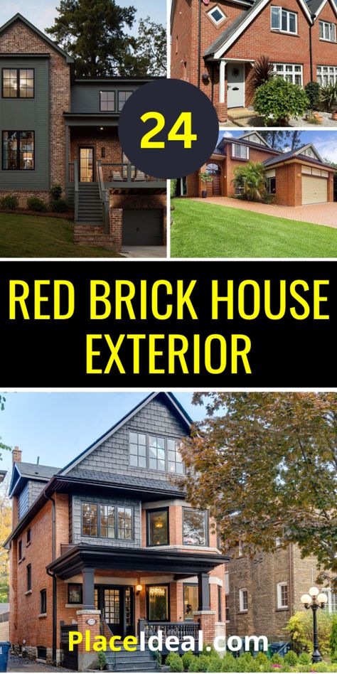 24 Stunning Red Brick House Exterior Ideas to Transform Your Home’s Curb Appeal and Style - placeideal.com Traditional Brick Home Exterior Makeover, Red Brick Homes Exterior, Red Brick House Exterior Colors, Brick House Exterior Ideas, Brick Exterior Colors Schemes, Brick House Exterior Colors Schemes, Brick House Trim, Traditional Brick Home, Brick House Exterior