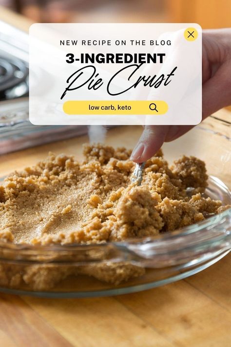 A press-in keto pie crust that requires just 3 simple ingredients and comes together in 5 minutes. Can be used for sweet pies or tarts, or in savory pies like quiche and tomato pie. Keto Nut Crust For Pie, Keto Pies Recipes Easy, Keto Pie Crust Recipes, Keto Pie Recipes, Healthy Pie Crust Recipe, Low Carb Pie Crust Recipe, Healthy Pie Crust, Keto Pie Crust, Quiche Pie Crust