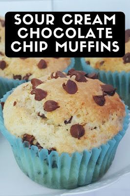 Sour Cream Chocolate Chip Muffins Muffins With Sour Cream, Recipe With Chocolate Chips, Muffins With Chocolate Chips, Sour Cream Muffins, Muffins With Chocolate, Peanut Butter Muffins, Chocolate Chip Muffin Recipe, Moist Muffins, Lunchbox Treats