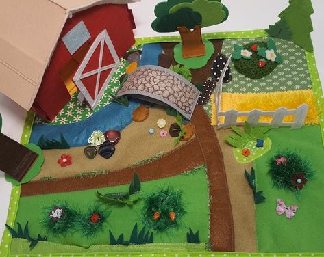 Felt Camping Play Mat Travel Playscape Felt Camp Fire Woodland | Etsy Felt Play Mat Diy, Farm Play Mat, Play Mat Diy, Waldorf Play, Farm Play, Felt Rainbow, Felt Play Mat, Felt Books, Open Ended Toys