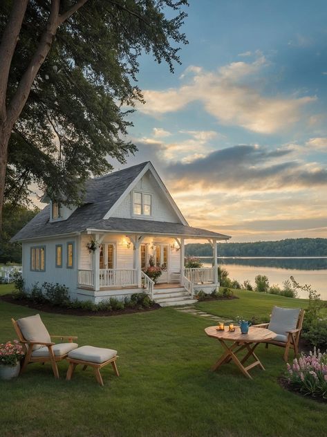 Cottage House Aesthetic, Cottage Home Exterior, Small Country Homes, Small Beach Houses, Lake Side, Dream Life House, Dream Cottage, Countryside House, Cute House