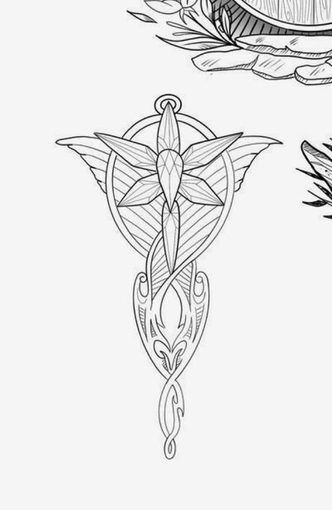 Lothlorien Leaf Tattoo, Lord Of The Rings Tattoo Stencil, Evenstar Drawing, Lord Of The Rings Fine Line Tattoo, Aragorn And Arwen Tattoo, Lotr Evenstar Tattoo, Even Star Tattoo Lord Of The Rings, Subtle Lord Of The Rings Tattoo, Lord Of The Rings Tattoo Design