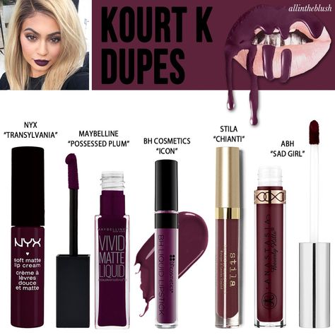 Kylie Jenner Cosmetics Kourt K Lipkit Dupes Kylie Jenner Lip Kit, Kylie Jenner Lips, Kylie Lip Kit, High End Makeup, Lip Glosses, Lip Kit, Bh Cosmetics, Drugstore Makeup, Miss Dior