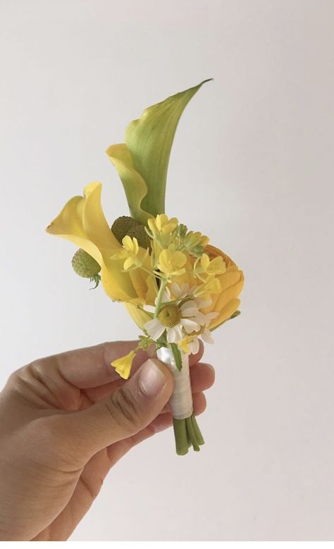 Yellow Boutineer, White And Yellow Boutonniere, Yellow Corsage, Yellow And Green Wedding, Pale Yellow Weddings, Yellow Boutonniere, Orange Boutonniere, Emerald Green Wedding Theme, Yellow Wedding Decorations