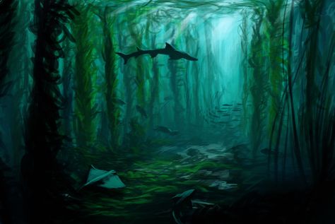 Kelp Forest Animals, Forest Map, Kelp Forest, Forest Tattoos, Dorm Wall Art, Water Aesthetic, Water Nymphs, Forest Illustration, Pokemon Fusion