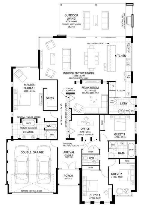 Floor Plan Friday: Excellent 4 bedroom, bifolds with integrated entertaining space I will draw architectural floor plan and design house planI'm here to assist you if your looking for Architectural floor plans and house plan for your house design. Please be with me and come to inbox for better understanding of our house plan project because every project has different measurements and requirements and I can make an economic custom offer for your project. Thank You interior designfloor pl 70s Home Floor Plans, 4 Bedroom House Plans, Floor Plan 4 Bedroom, Home Design Floor Plans, Entertaining Space, House Blueprints, 4 Bedroom House, Bedroom House Plans, New House Plans