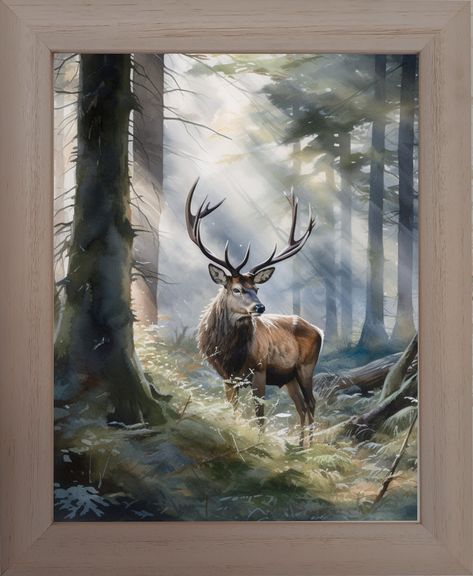 A delightful, tranquil and charming work of art, this majestic stag presentation will enhance the beauty of any blank wall, or home decor when printed on soft furnishings. A lovely gift to friends and family on all occasions. Can be printed on mugs, Tee shirts, tote bags, mobile covers etc. to make a statement. Please note this is a digital file for instant download. No physical product will be posted/shipped. Please visit www.dantudigitalshop.etsy.com for more digital download options. Printing options: There are two zip folders containing JPG format files, each with the following aspect ratio for printing to fit the frame of your choice. There can be some changes from the pictures displayed on Etsy due to changes in the Printing aspect ratio (like fat or slim due to alteration in the wid Wildlife Paintings Landscapes, Deer Canvas Painting, Hunting Illustration, Stag Art, Elk Pictures, Abstract Painting Acrylic Modern, Deer Artwork, Animal Paintings Acrylic, Print On Fabric