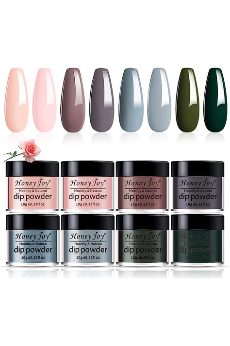 Honey Joy 8pcs/set Fine Dipping Powder Dip Kit Powder Nail Color System, Orange Green Yellow Red Purple Dark Blue, Like Gel Polish Effect, Even &amp; Smooth Finishing (Dip-8pcs-03) Purple Dark, Red Green Yellow, Nail Color, Powder Nails, Red Purple, Green Yellow, Gel Polish, Nails Inspiration, Nail Colors