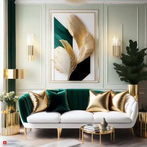 26 Gold, White, Black,And Emerald Green Living Room Decor Peacock Theme Living Room Ideas, Jade Living Room Color Scheme, Gold Aesthetic Living Rooms, Emerald Green Apartment Aesthetic, Emerald Living Room Ideas, Emerald Green And Gold Living Room, Hunter Green Living Room, Emerald Green Living Room Decor, Living Room Designs Green