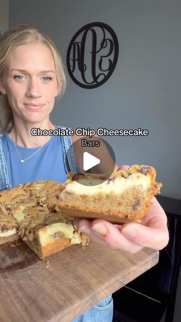 Andrea on Instagram: "✨Chocolate Chip Cookie Cheesecake Bars✨  Take a 8x8 or 9x9 pan and line it with parchment paper  Take premade chocolate chip cookie dough (or make your own) and press it into the pan. About a 1/2 inch maybe a little thinner.  Make your cheesecake mixture: 1 block softened cream cheese, 1/2 cup sugar, 1 egg and a splash of vanilla. Mix well.   Spread the cheesecake mixture on top of the cookie dough.  Take more cookie dough and flatten some out and lay on top   Bake at 350 degrees for 40-45 minutes   Let cool completely and refrigerate for a couple hours before serving" Chocolate Chip Cookie Cheesecake Bars, Cookie Cheesecake Bars, Cheesecake Mixture, Chocolate Chip Cheesecake Bars, Chocolate Chip Cookie Cheesecake, Cookie Cheesecake, Bars Chocolate, 2024 Recipes, Chocolate Chip Cheesecake