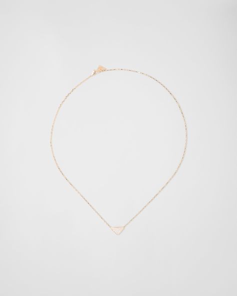 Gold/white Eternal Gold Micro Triangle Pendant Necklace In Yellow Gold And Diamonds  | PRADA Prada Necklace, Vs Logo, Triangle Pendant, Authentic Jewelry, Airport Fashion, Gold Snake, Diamonds And Gold, Fine Jewelry Collection, Single Earring