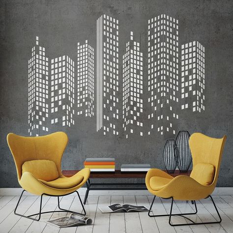 Add an urban vibe to any wall. Architecture Office Decor, Office Wallpaper Ideas Corporate, Architecture Office Wall Art, Corporate Office Wall Design, Office Wall Graphics Design, Architecture Office Interior, Interior Wall Painting Designs, Over The Garden Wall Wallpaper, Office Wall Graphics Creative