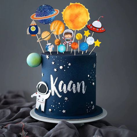 Space Theme Decorations, Decorations For Birthday Party, Space Cupcakes, Planet Birthday, Rocket Cake, Planet Cake, Baby Shower Cake Decorations, Astronaut Party, Boys First Birthday Party Ideas