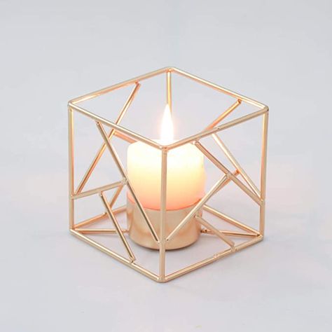 Gold Votive Candles, Geometric Candle Holder, Rose Gold Party Decor, Geometric Candles, Glass Tealight Candle Holders, Wedding Home Decoration, Home Decor Halloween, Geometric Lighting, Gold Candle Holders