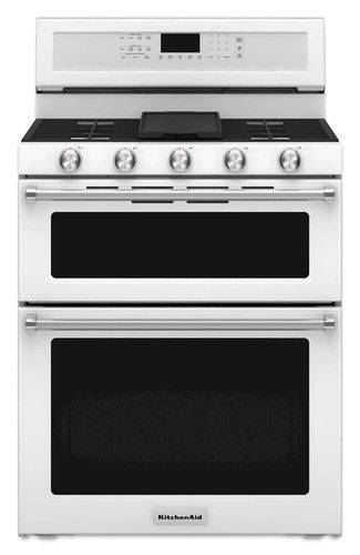 KFGD500EWH 30-inch 5 Burner GAS Double Oven Convection Range - White Double Oven Stove, Double Oven Gas, Freestanding Double Oven, Double Oven Range, Major Kitchen Appliances, Convection Range, Convection Cooking, Gas Oven, Stove Oven