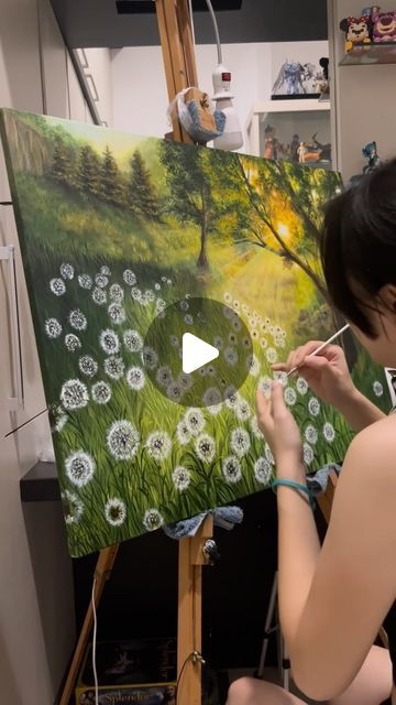 Wenn on Instagram: "I change the tittle from "Meadow in the Morning" into "Dandelion in the Morning" 😄🤍 Acrylic painting #acrylicpainting #paintingoftheday #painting🎨 #sunrisepainting #asmr #paintingprocess #howtopaint #artoncanvas #artgallery" Painting Dandelions, Dandelion Painting Acrylic, Dandelion Painting, Dandelion Art, Sunrise Painting, Chinese Painting, Painting Process, Art Painting Acrylic, Wall Treatments