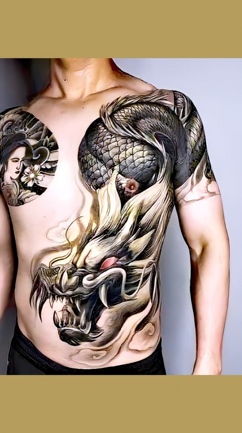 Dragon Tattoo Chest, Japanese Dragon Tattoo, One Piece Wallpaper Iphone, Japanese Tattoo Designs, Japanese Dragon, Illusion Art, Skin Art, Dragon Tattoo, Japanese Tattoo