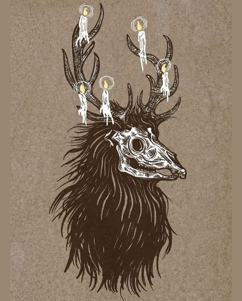 Deer God Art, Creepy Deer Drawing, Deer God Tattoo, Yule Tattoo Ideas, Creepy Deer Tattoo, Mari Lwyd Tattoo, Creepy Deer Art, Windigo Reference Drawing, Mari Lwyd Art