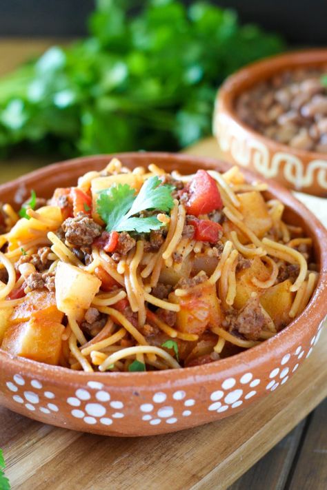 Comfort Food Ground Beef Recipes, Fideo Recipe Mexican With Potato, Picadillo With Fideo Recipe, Fideo Recipe With Meat, Authentic Fideo Recipe Mexican, Fideo Noodle Recipes, Authentic Mexican Ground Beef Recipes, Fideo With Ground Beef Recipes, Sopa De Fideo With Potatoes And Ground Beef