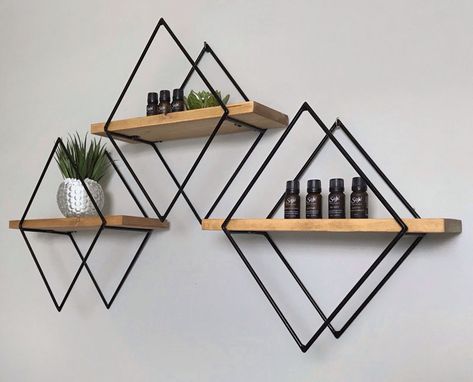 Diamond Shelf, Shelves Design, Geometric Shelves, Modern Wall Shelf, Regal Design, Wall Shelves Design, Modern Shelving, Estantes Flotantes, Geometric Decor