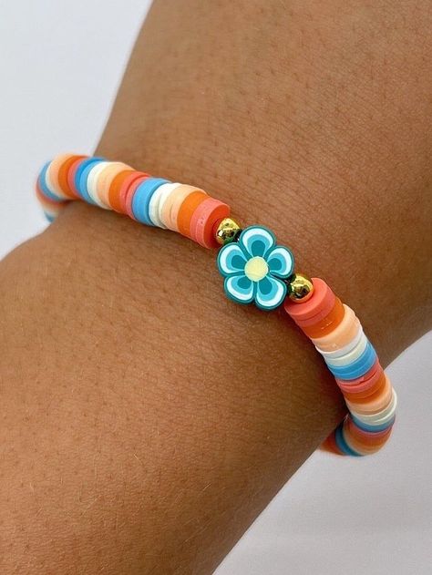 Unique Beaded Bracelet Ideas That Will Inspire You Clay Bead Bracelet Ideas With Flowers, Clay Bracelets Summer, Preppy Summer Bracelets Clay Beads, Cute Clay Bead Designs, Colorful Clay Bead Bracelet, Call Bead Bracelets, Cute Stuff To Buy Accessories, Clay Bead Necklaces Ideas Summer, Clay Braclets Idea Summer