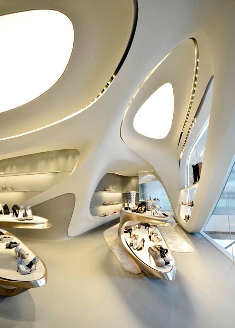 Stuart Weitzman boutique IFC Hong Kong by Zaha Hadid Zaha Hadid Interior, Architecture Cool, Computational Design, Zaha Hadid Architecture, Zaha Hadid Design, Futuristic Interior, Zaha Hadid Architects, Organic Architecture, Retail Interior