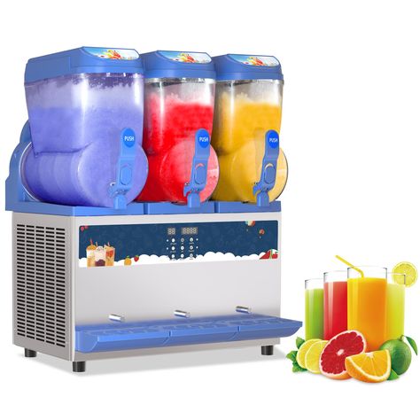 PRICES MAY VARY. Food Grade Material: The whole slush machine is made of superior food grade 304 stainless steel,high pressure resistance and easy to clean. PC container + anti-corrosion stirrer with dual-screw design for 360°mixing. A good effect of anti-corrosion,a standard safe level,long service life,making our all customers safer and more assured. 45L Slushy Machine: 15L*3 Tanks (11.89 gal) in capacity, can produce 90 cups of smoothie drinks, 1000W rated wattage and professional Embraco com Slushy Machine, Smoothie Machine, Frozen Drink Machine, Margarita Machine, Slushy Maker, Slushie Machine, Slush Machine, Snow Cone Maker, Snow Cone Machine