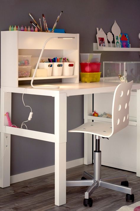 The IKEA PÅHL desk with add-on unit is designed to grow with your child, thanks to the three different heights, making it the perfect homework station for your little one. Pahl Desk, Pahl Ikea, Ikea Kids Desk, Kids Room Desk, Childrens Desk, Ikea Design, Ikea Kids, Ikea Desk, Desk And Chair