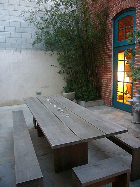 Contemporary picnic table and bench seats. Modern Picnic Table, Awesome Gardens, Table And Benches, Backyard Seating, Picnic Tables, Home Goods Decor, Backyard Projects, Outdoor Tables, Patio Table