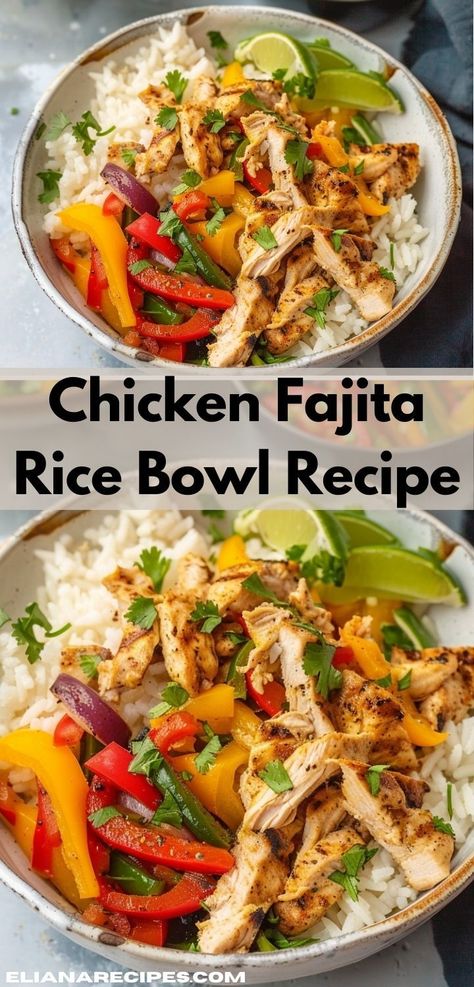 Looking for dinner ideas? Try this Chicken Fajita Rice Bowl Recipe! It’s a perfect choice for dinner recipes, offering easy dinner ideas that are great for family meals or dinner for two. Chicken Fajita Crockpot, Fajita Crockpot, Chicken Fajita Rice Bowl Recipe, Fajita Rice Recipe, Chicken Fajita Rice Bowl, Fajita Rice Bowl, Chicken Fajita Rice, Fajita Bowl Recipe, Chicken Peppers And Onions