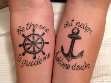 Anchor and wheel - couple tattoo Tattoos Anchor, Matching Love Tattoos, Matching Friendship Tattoos, Couple Tattoos Love, Best Couple Tattoos, Couples Tattoos, Tattoos Infinity, Couple Tattoos Unique, Relationship Tattoos