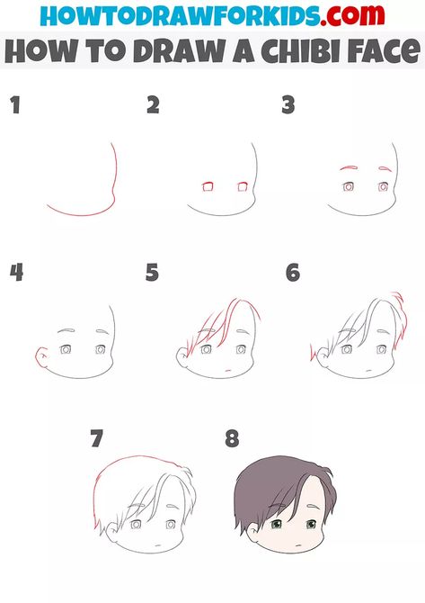 How to Draw a Chibi Face Step by Step - Drawing Tutorial For Kids Chibi Step By Step, Chibi Face, Face Step By Step, Chibi Art, Drawing Tutorials For Kids, Draw Anime, Coloring Supplies, Chibi Characters, Aspiring Artist