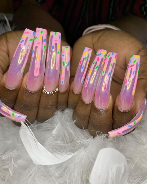 Sprinkle Nails, Da Brat, Finger Nail Art, Unicorn Nails, Drip Nails, Long Nail Designs, Extremely Funny, Gel Nails Diy, Crazy Nails