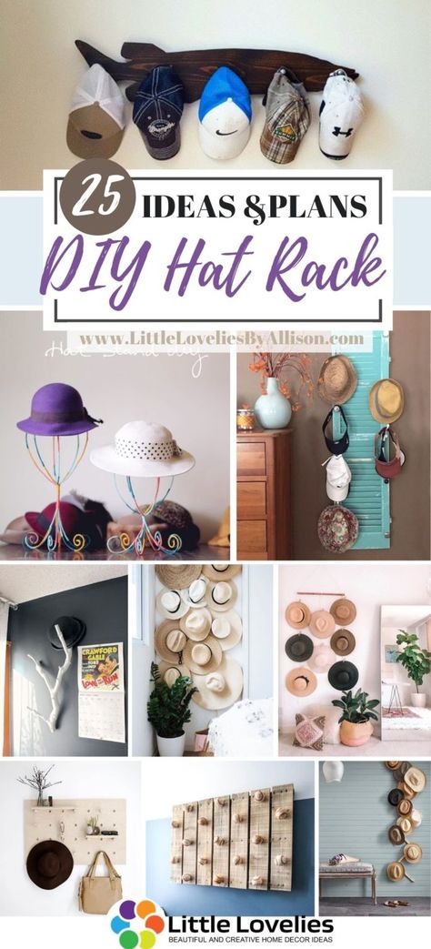 25 DIY Hat Rack Projects That Will Beautify Your Home Diy Hat Hooks, Mens Hat Rack, Diy Hat Holder, Diy Hat Hanger, Diy Hat Display, Diy Push Pins, Baseball Hat Racks, Diy Hat Rack, Diy Earring Holder