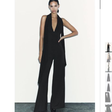 Nwt Zara Combination Long Jumpsuit Black Zara Sleeveless Jumpsuits For Evening, Zara Black Jumpsuits And Rompers For Evening, Zara Sleeveless Evening Jumpsuits And Rompers, Zara Black V-neck Jumpsuit, Zara Black Formal Jumpsuits And Rompers, Black V-neck Jumpsuit From Zara, Elegant Zara Jumpsuits And Rompers, Sleeveless Evening Jumpsuits And Rompers By Zara, Zara Stretch Jumpsuits And Rompers For Party