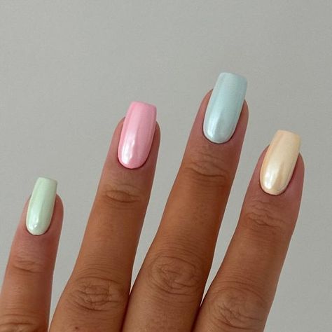 Charlotte Herberts on Instagram: "Spring Please 🌼🌸 @glossifyofficial - Pom Pom, Daffodil, Forget me not, Hibiscus & lunaria @homeofnailart - Clear Mirror Chrome @lucypastorellitools_ @thepromiseringco #pastelnails #chromenails #springnails #longnails #squarenails #spring #pastelnailart" Pastel Easter Nails Chrome, Pastel Chrome Nails, Pastel Spring Nails, Chrome Colors, Painting Nails, Pastel Nail Art, Fall Acrylic, Clear Mirror, Nail Art Pictures