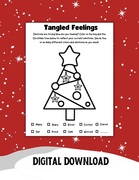 Kids Feelings Coloring Christmas Worksheet, Therapy Tool, Printable, Teaching Emotions, Mental Wellness Tool, Social Work, Christmas Class https://etsy.me/3fj0Lox #christmas #counsellingtool #therapyworksheet #socialworktools #feelingsworksheet #emotiontherapytool #sch Therapy Christmas Activities, Holiday Therapy Activities, Christmas Therapy Activities Kids, Christmas Group Therapy Activities, Christmas Coping Skills, Christmas Therapy Activities Kids Mental Health, Christmas Emotions Activity, Christmas Activities For School, Christmas Therapy