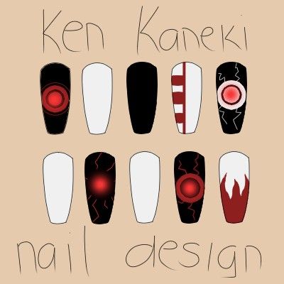 Tokyo Ghoul Nails Acrylic, Tokyo Ghoul Nail Art, Tokyo Ghoul Inspired Nails, Anime Nails Tokyo Ghoul, Tokyo Ghoul Makeup, Tokyo Ghoul Nails Designs, Tokyo Ghoul Nails, Anime Themed Nails, Anime Nail Ideas