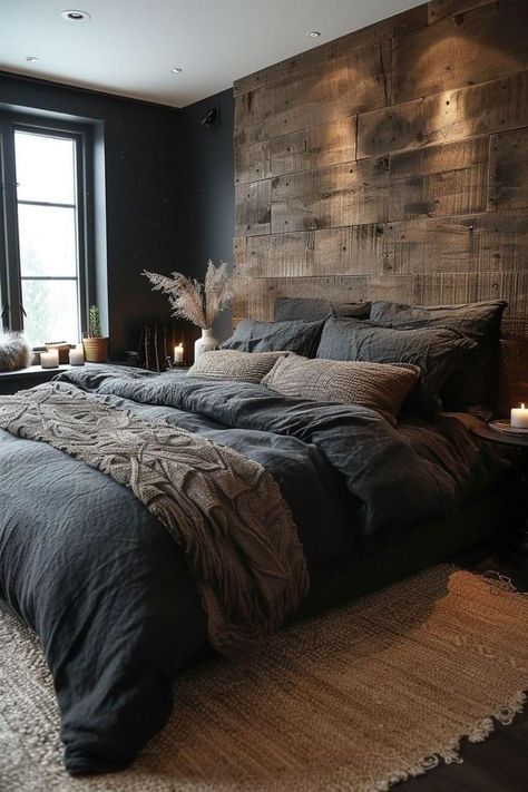 Vintage Bedroom Decor, Masculine Bedroom, Moody Bedroom, Dark Bedroom, Mens Bedroom, Bedroom Decor Cozy, Gray Bedroom, Rustic Bedroom, Master Bedrooms Decor