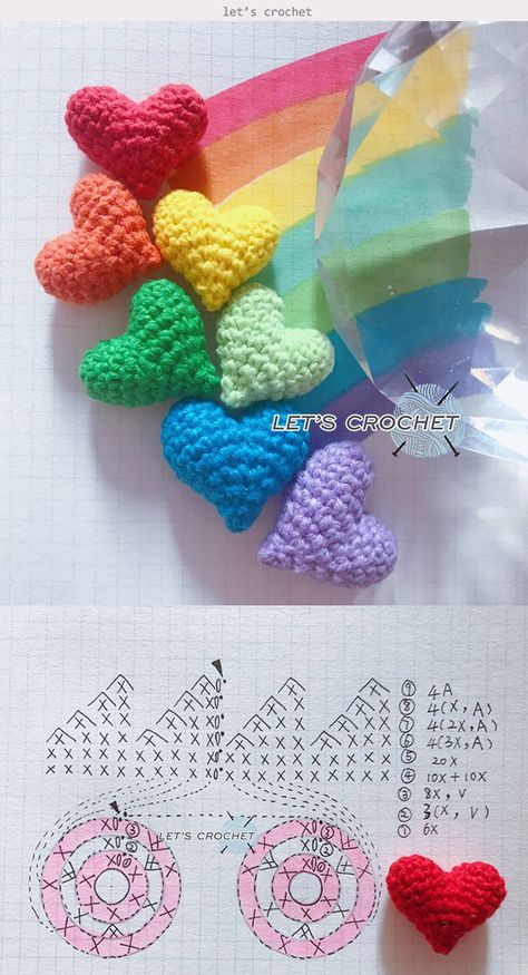 Puffy Hearts Crochet Free Diagram Crochet Heart Pattern Diagram, Puffy Heart Crochet Pattern, Puff Heart Crochet, Crochet Heart Diagram, Crochet Heart Pattern Free, Crochet Heart Plush Pattern, Heart Crochet Pattern, Free Heart Crochet Pattern, Crocheted Hearts