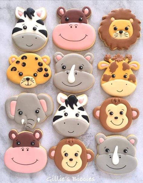 Safari Cookies, Safari Cakes, Sugar Cookie Designs, Pretty Cookies, Baby Cookies, Cookies For Kids, Fancy Cookies, Creative Cookies, Animal Cookies