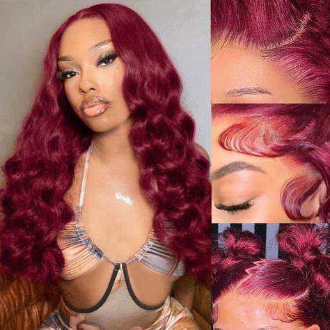 PRICES MAY VARY. Burgundy Lace Front Wig Material: 100% Brazilian Virgin human Hair burgundy lace front wigs human hair material was cut from one donor, full cuticle aligned, bouncy, soft and healthy, natural look. Body Wave Lace Front Wigs Human Hair: Red wig, we use plant extracts to dye the hair, more natural and healthy, 99j wine red lace front wigs. It can be straightened, curled, permed, durable, reusable and styled as your own hair. 99j HD Lace Front Wigs Cap: 99j burgundy body wave lace Hair Burgundy, Body Wave Lace Front Wigs, Red Wig, Wig Material, Lace Front Wigs Human Hair, Red Wigs, Burgundy Hair, Hair Red, Wigs Human Hair