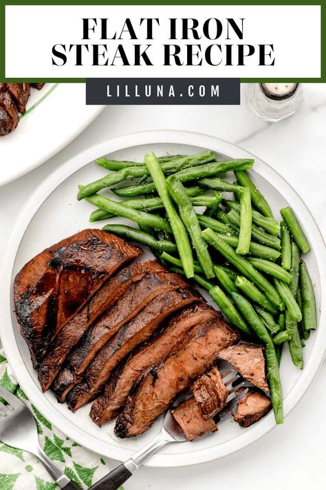 This flat iron steak recipe is marinated and grilled for a sweet and savory flavor explosion and a perfectly tender steak. #flatironsteak #grilledsteak #steak #grilling Steak Blackstone, Iron Steak Recipes, Flat Iron Steak Marinade, Grilled Flat Iron Steak, Flat Iron Steak Recipes, Asian Steak Bites, Creamy Pasta Bake, Perfect Baked Potato, Hamburgers Grilled