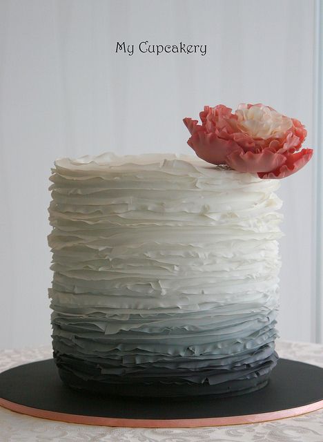 single tier -- simple and pretty. Spring Wedding Ruffle Cake by meggs2518, via Flickr Single Tier Wedding Cake, Wedding Cake Blue, Ombre Cakes, Ruffled Cake, Camo Wedding Cakes, Dragon Cakes, Dessert Oreo, Single Tier Cake, Ruffle Cake