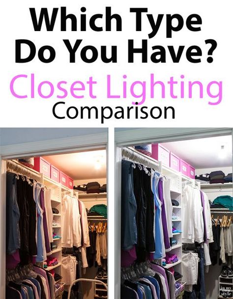 Try this lighting test to see which one makes your clothes look their true colors, not yellow! Closet Led Lighting, Update Closet, Closet Light Fixtures, Basement Closet, Cracker House, Apartment Lighting, Closet Lights, House Closet, Closet Organized