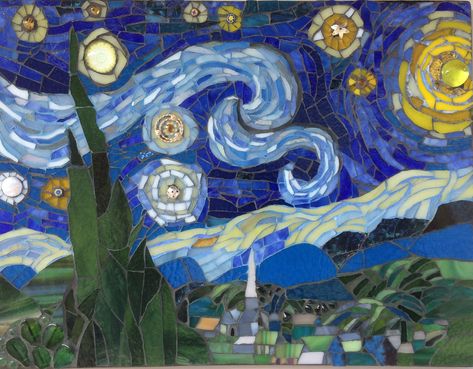 Starry Night Mosaic, Starry Starry Night, Starry Night Art, Mosaic Inspiration, Metal Jewellery, Mosaic Ideas, Mosaic Artwork, Art Stained, Mosaic Diy