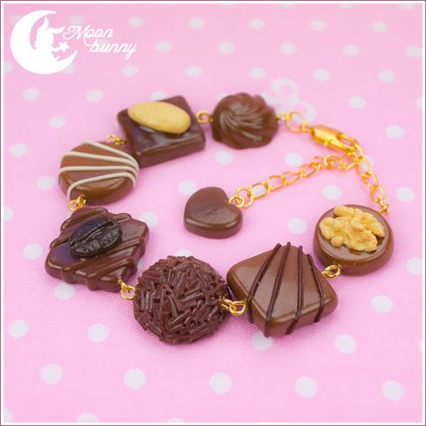 Favorite chocolate Bracelet by CuteMoonbunny on Etsy, $24.00 Choco Biscuit, Moon Bunny, Chocolate Girls, Clay Food, Bracelet Online, Chocolate Baking, Clay Charms, Indie Brands, Lolita Fashion