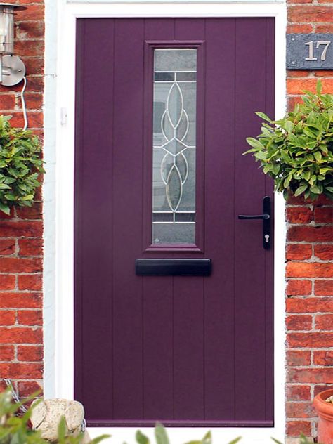 Front Door Colours, Bright Front Doors, Purple Front Doors, Red Brick Exteriors, Orange Front Doors, Best Front Door Colors, Purple House, Composite Front Door, Composite Doors